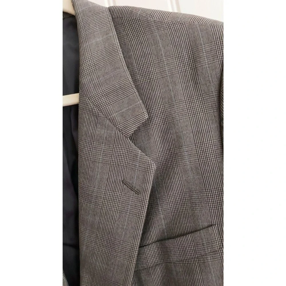 Hickey Freeman Sport Coat Blazer Mens 39R Gray Glen Plaid Wool Two Button Jacket
